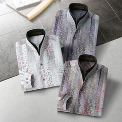 京染め変化襟デザインシャツ