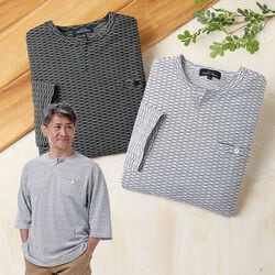 ジャカード7分袖Tシャツ2色組