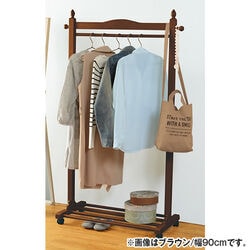 天然木キャスター付ハンガーラック