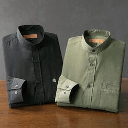 サルーンエクスプレス スエード調スタンド衿シャツ2色組