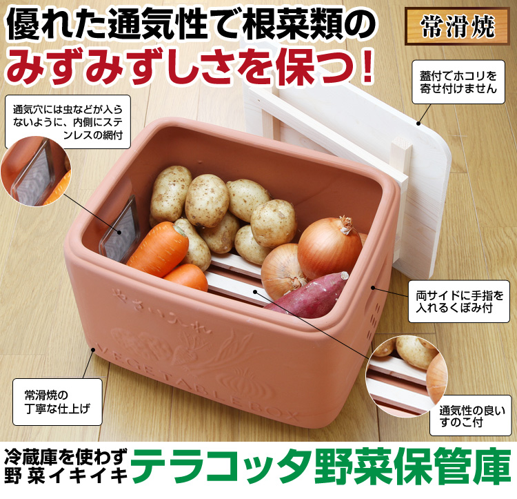 冷蔵庫を使わず野菜イキイキ テラコッタ野菜保管庫 キッチン はぴねすくらぶ