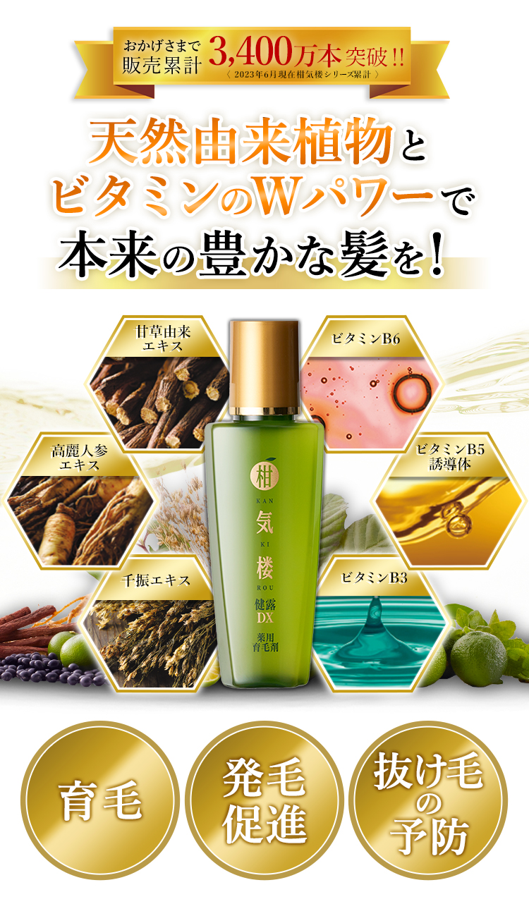 おかげさまで販売類系3,300万本突破!!柑気楼シリーズ新登場 天然由来植物とビタミンのWパワーで本来の豊かな髪を！